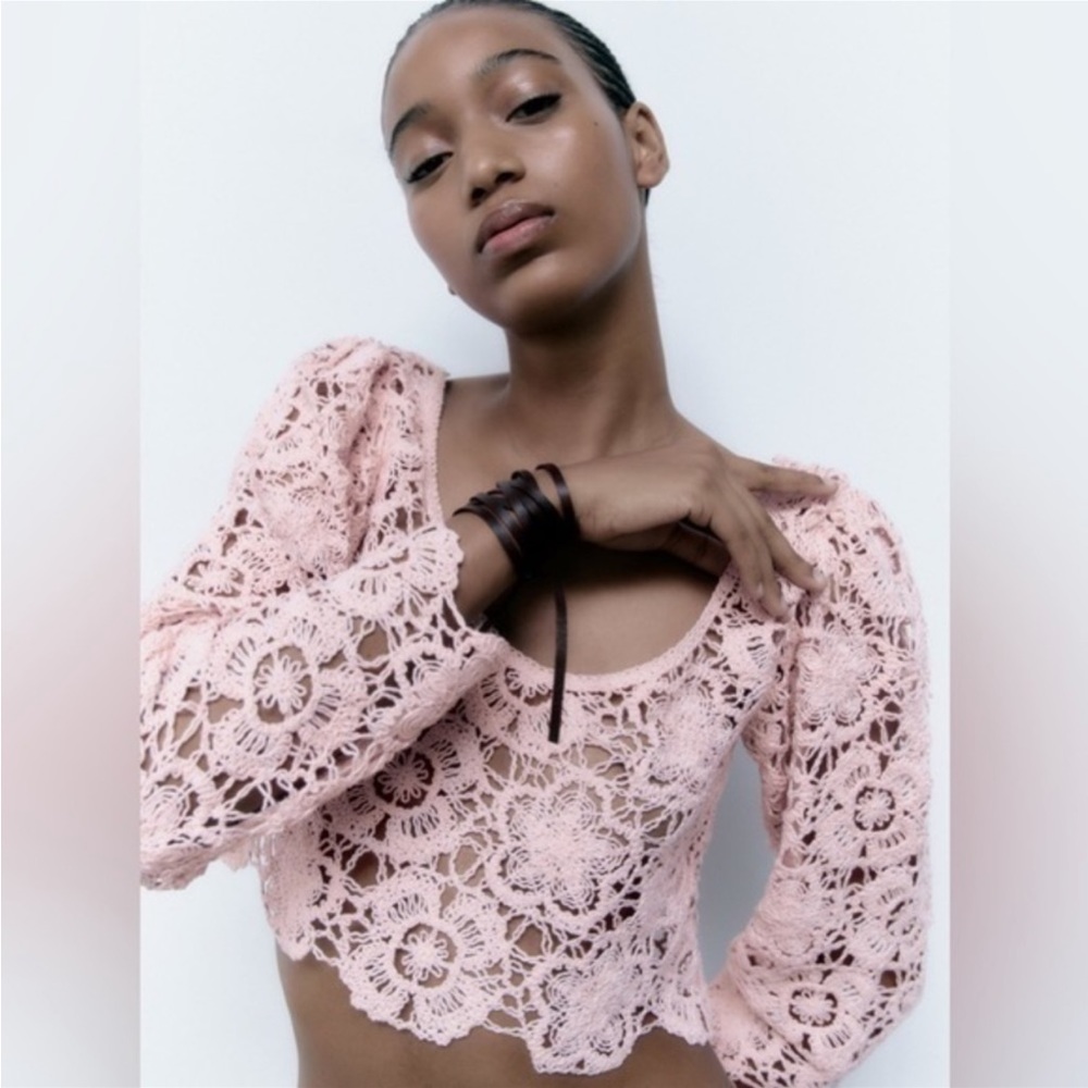 Zara Pink crochet crop top.